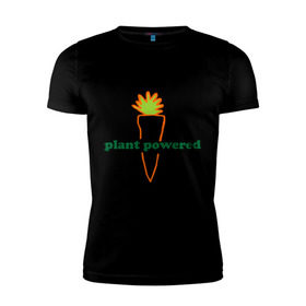 Мужская футболка премиум с принтом Vegetarian plant powered , 92% хлопок, 8% лайкра | приталенный силуэт, круглый вырез ворота, длина до линии бедра, короткий рукав | carrot | plant | power | vegan. vegeterian | веган | вегетарианец | заряжен | морковь | овощи | растение | сила | фрукты