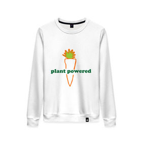 Женский свитшот хлопок с принтом Vegetarian plant powered , 100% хлопок | прямой крой, круглый вырез, на манжетах и по низу широкая трикотажная резинка  | carrot | plant | power | vegan. vegeterian | веган | вегетарианец | заряжен | морковь | овощи | растение | сила | фрукты
