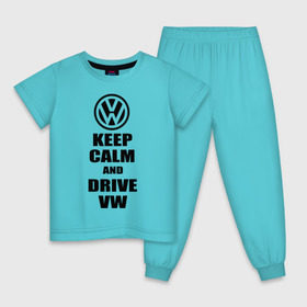 Детская пижама хлопок с принтом Keep calm and drive vw , 100% хлопок |  брюки и футболка прямого кроя, без карманов, на брюках мягкая резинка на поясе и по низу штанин
 | calm | drive | keep | volkswagen | веди | води | вольксваген | оставайся | сохраняй | спокойствие
