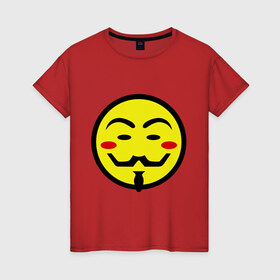 Женская футболка хлопок с принтом Вендетта смайлик , 100% хлопок | прямой крой, круглый вырез горловины, длина до линии бедер, слегка спущенное плечо | Тематика изображения на принте: vendetta | анонимус | вендетта | гай | значит | маска | смайл | фокс