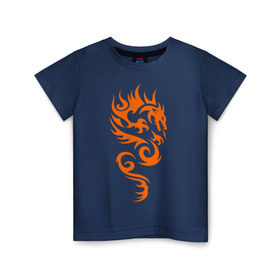 Детская футболка хлопок с принтом Пылающий дракон , 100% хлопок | круглый вырез горловины, полуприлегающий силуэт, длина до линии бедер | 