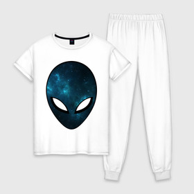 Женская пижама хлопок с принтом Инопланетный разум , 100% хлопок | брюки и футболка прямого кроя, без карманов, на брюках мягкая резинка на поясе и по низу штанин | астронавт | галактика | голова | звезды | инопланетянин | космос | пришелец