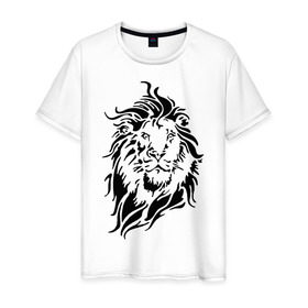 Мужская футболка хлопок с принтом Лев , 100% хлопок | прямой крой, круглый вырез горловины, длина до линии бедер, слегка спущенное плечо. | lion | голова | грива | зверь | лев | хищник | царь