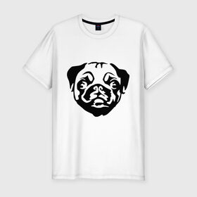 Мужская футболка премиум с принтом Щенок мопса , 92% хлопок, 8% лайкра | приталенный силуэт, круглый вырез ворота, длина до линии бедра, короткий рукав | dog | голова | мопс | пес | псина | собака | щенок