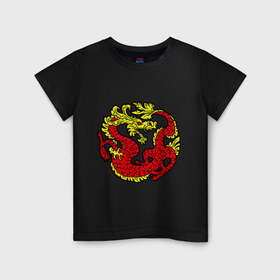 Детская футболка хлопок с принтом Красный дракон , 100% хлопок | круглый вырез горловины, полуприлегающий силуэт, длина до линии бедер | Тематика изображения на принте: дракон | китайский | красный | мифология | огонь | пламя