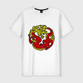 Мужская футболка премиум с принтом Красный дракон , 92% хлопок, 8% лайкра | приталенный силуэт, круглый вырез ворота, длина до линии бедра, короткий рукав | дракон | китайский | красный | мифология | огонь | пламя