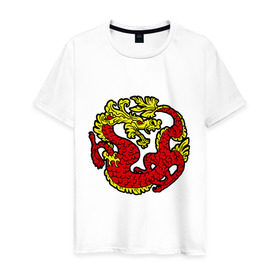 Мужская футболка хлопок с принтом Красный дракон , 100% хлопок | прямой крой, круглый вырез горловины, длина до линии бедер, слегка спущенное плечо. | дракон | китайский | красный | мифология | огонь | пламя