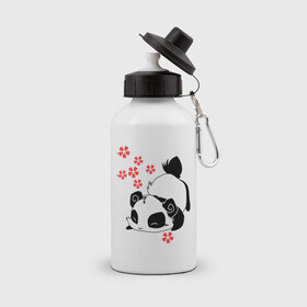 Бутылка спортивная с принтом Панда , металл | емкость — 500 мл, в комплекте две пластиковые крышки и карабин для крепления | панда
