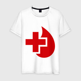 Мужская футболка хлопок с принтом Донор , 100% хлопок | прямой крой, круглый вырез горловины, длина до линии бедер, слегка спущенное плечо. | донор | красный крест | крест | кровь | медицина | сердце
