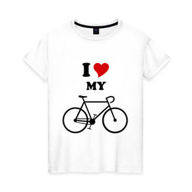 Женская футболка хлопок с принтом Я люблю велосипед , 100% хлопок | прямой крой, круглый вырез горловины, длина до линии бедер, слегка спущенное плечо | велик | велосипед | девушка | сердечко | я