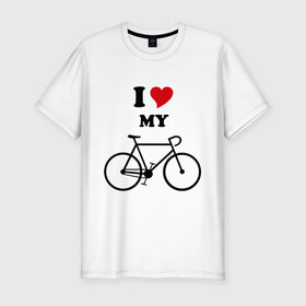 Мужская футболка премиум с принтом Я люблю велосипед , 92% хлопок, 8% лайкра | приталенный силуэт, круглый вырез ворота, длина до линии бедра, короткий рукав | Тематика изображения на принте: велик | велосипед | девушка | сердечко | я