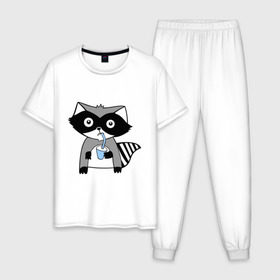 Мужская пижама хлопок с принтом Енот мальчик (парная) , 100% хлопок | брюки и футболка прямого кроя, без карманов, на брюках мягкая резинка на поясе и по низу штанин
 | енот