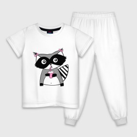 Детская пижама хлопок с принтом Енот девочка (парная) , 100% хлопок |  брюки и футболка прямого кроя, без карманов, на брюках мягкая резинка на поясе и по низу штанин
 | Тематика изображения на принте: енот