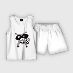Детская пижама с шортами хлопок с принтом Енот девочка (парная) ,  |  | Тематика изображения на принте: енот