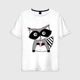 Женская футболка хлопок Oversize с принтом Енот девочка (парная) , 100% хлопок | свободный крой, круглый ворот, спущенный рукав, длина до линии бедер
 | енот