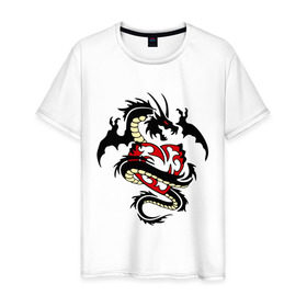 Мужская футболка хлопок с принтом Дракон покоряет сердце , 100% хлопок | прямой крой, круглый вырез горловины, длина до линии бедер, слегка спущенное плечо. | дракон | сердце