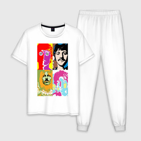 Мужская пижама хлопок с принтом The Beatles , 100% хлопок | брюки и футболка прямого кроя, без карманов, на брюках мягкая резинка на поясе и по низу штанин
 | 