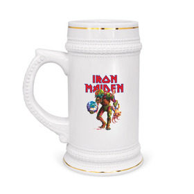 Кружка пивная с принтом Iron Maiden ,  керамика (Материал выдерживает высокую температуру, стоит избегать резкого перепада температур) |  объем 630 мл | Тематика изображения на принте: iron maiden
