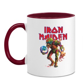Кружка двухцветная с принтом Iron Maiden , керамика | объем — 330 мл, диаметр — 80 мм. Цветная ручка и кайма сверху, в некоторых цветах — вся внутренняя часть | iron maiden