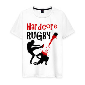 Мужская футболка хлопок с принтом Hardcore Rugby , 100% хлопок | прямой крой, круглый вырез горловины, длина до линии бедер, слегка спущенное плечо. | Тематика изображения на принте: регби