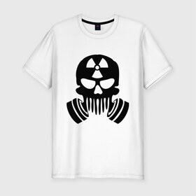 Мужская футболка премиум с принтом Радиация , 92% хлопок, 8% лайкра | приталенный силуэт, круглый вырез ворота, длина до линии бедра, короткий рукав | Тематика изображения на принте: противогаз | радиация | респиратор | череп