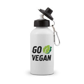 Бутылка спортивная с принтом Go vegan , металл | емкость — 500 мл, в комплекте две пластиковые крышки и карабин для крепления | go | vegan | будь | веган | вегетарианец | здоровье