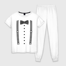 Женская пижама хлопок с принтом Галстук бабочка в полоску , 100% хлопок | брюки и футболка прямого кроя, без карманов, на брюках мягкая резинка на поясе и по низу штанин | бабочка