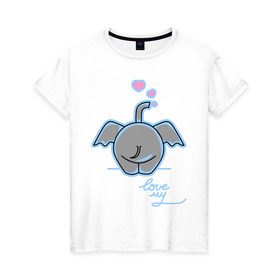 Женская футболка хлопок с принтом Слон с сердечками , 100% хлопок | прямой крой, круглый вырез горловины, длина до линии бедер, слегка спущенное плечо | слон
