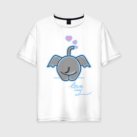 Женская футболка хлопок Oversize с принтом Слон с сердечками , 100% хлопок | свободный крой, круглый ворот, спущенный рукав, длина до линии бедер
 | слон