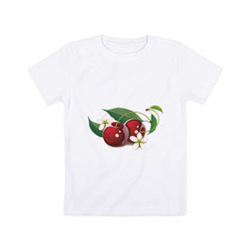 Детская футболка хлопок с принтом Сладкая вишенка , 100% хлопок | круглый вырез горловины, полуприлегающий силуэт, длина до линии бедер | вишенка | вишня | сеток | фрукты | цветы