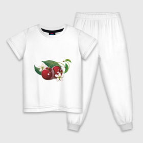 Детская пижама хлопок с принтом Сладкая вишенка , 100% хлопок |  брюки и футболка прямого кроя, без карманов, на брюках мягкая резинка на поясе и по низу штанин
 | вишенка | вишня | сеток | фрукты | цветы