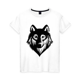 Женская футболка хлопок с принтом Призрачный волк , 100% хлопок | прямой крой, круглый вырез горловины, длина до линии бедер, слегка спущенное плечо | волк | голова волка | животное | призрак