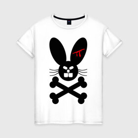 Женская футболка хлопок с принтом Зловещий заяц , 100% хлопок | прямой крой, круглый вырез горловины, длина до линии бедер, слегка спущенное плечо | животное | зловещий заяц | зубы | кости | кролик