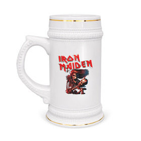 Кружка пивная с принтом Iron Maiden ,  керамика (Материал выдерживает высокую температуру, стоит избегать резкого перепада температур) |  объем 630 мл | гитара | скелет