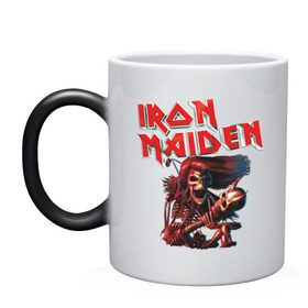 Кружка хамелеон с принтом Iron Maiden , керамика | меняет цвет при нагревании, емкость 330 мл | гитара | скелет