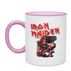 Кружка двухцветная с принтом Iron Maiden , керамика | объем — 330 мл, диаметр — 80 мм. Цветная ручка и кайма сверху, в некоторых цветах — вся внутренняя часть | гитара | скелет