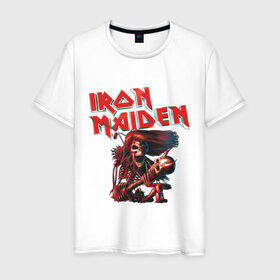 Мужская футболка хлопок с принтом Iron Maiden , 100% хлопок | прямой крой, круглый вырез горловины, длина до линии бедер, слегка спущенное плечо. | Тематика изображения на принте: гитара | скелет