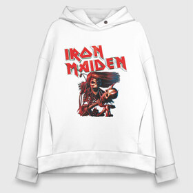 Женское худи Oversize хлопок с принтом Iron Maiden , френч-терри — 70% хлопок, 30% полиэстер. Мягкий теплый начес внутри —100% хлопок | боковые карманы, эластичные манжеты и нижняя кромка, капюшон на магнитной кнопке | гитара | скелет