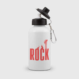 Бутылка спортивная с принтом Rock (пылающая надпись) , металл | емкость — 500 мл, в комплекте две пластиковые крышки и карабин для крепления | гитара