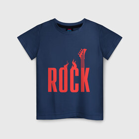 Детская футболка хлопок с принтом Rock (пылающая надпись) , 100% хлопок | круглый вырез горловины, полуприлегающий силуэт, длина до линии бедер | гитара