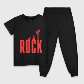 Детская пижама хлопок с принтом Rock (пылающая надпись) , 100% хлопок |  брюки и футболка прямого кроя, без карманов, на брюках мягкая резинка на поясе и по низу штанин
 | гитара