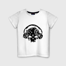 Детская футболка хлопок с принтом Электро череп , 100% хлопок | круглый вырез горловины, полуприлегающий силуэт, длина до линии бедер | кости | музыка | наушники | электро череп