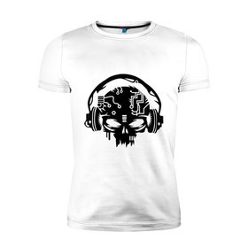 Мужская футболка премиум с принтом Электро череп , 92% хлопок, 8% лайкра | приталенный силуэт, круглый вырез ворота, длина до линии бедра, короткий рукав | кости | музыка | наушники | электро череп