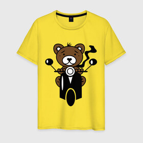 Мужская футболка хлопок с принтом Медведь на мотороллере , 100% хлопок | прямой крой, круглый вырез горловины, длина до линии бедер, слегка спущенное плечо. | 
