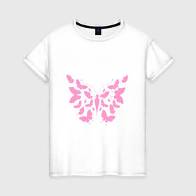 Женская футболка хлопок с принтом Бабочка из бабочек , 100% хлопок | прямой крой, круглый вырез горловины, длина до линии бедер, слегка спущенное плечо | Тематика изображения на принте: 