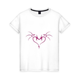 Женская футболка хлопок с принтом Сердце (два дракона) , 100% хлопок | прямой крой, круглый вырез горловины, длина до линии бедер, слегка спущенное плечо | 