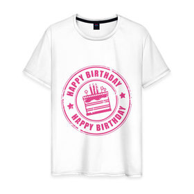 Мужская футболка хлопок с принтом Именинная печать , 100% хлопок | прямой крой, круглый вырез горловины, длина до линии бедер, слегка спущенное плечо. | happy birthday | день рождения | подарки. торт | праздники | хэппи бездэй