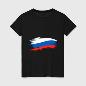 Женская футболка хлопок с принтом Российский флаг , 100% хлопок | прямой крой, круглый вырез горловины, длина до линии бедер, слегка спущенное плечо | патриоты | россия | рф | флаг
