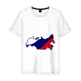 Мужская футболка хлопок с принтом Карта России , 100% хлопок | прямой крой, круглый вырез горловины, длина до линии бедер, слегка спущенное плечо. | карта | патриоты | россия | рф | флаг