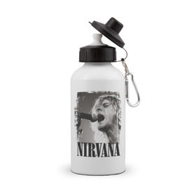 Бутылка спортивная с принтом Nirvana , металл | емкость — 500 мл, в комплекте две пластиковые крышки и карабин для крепления | Тематика изображения на принте: cobain | kurt | кобейн | курт | нирвана